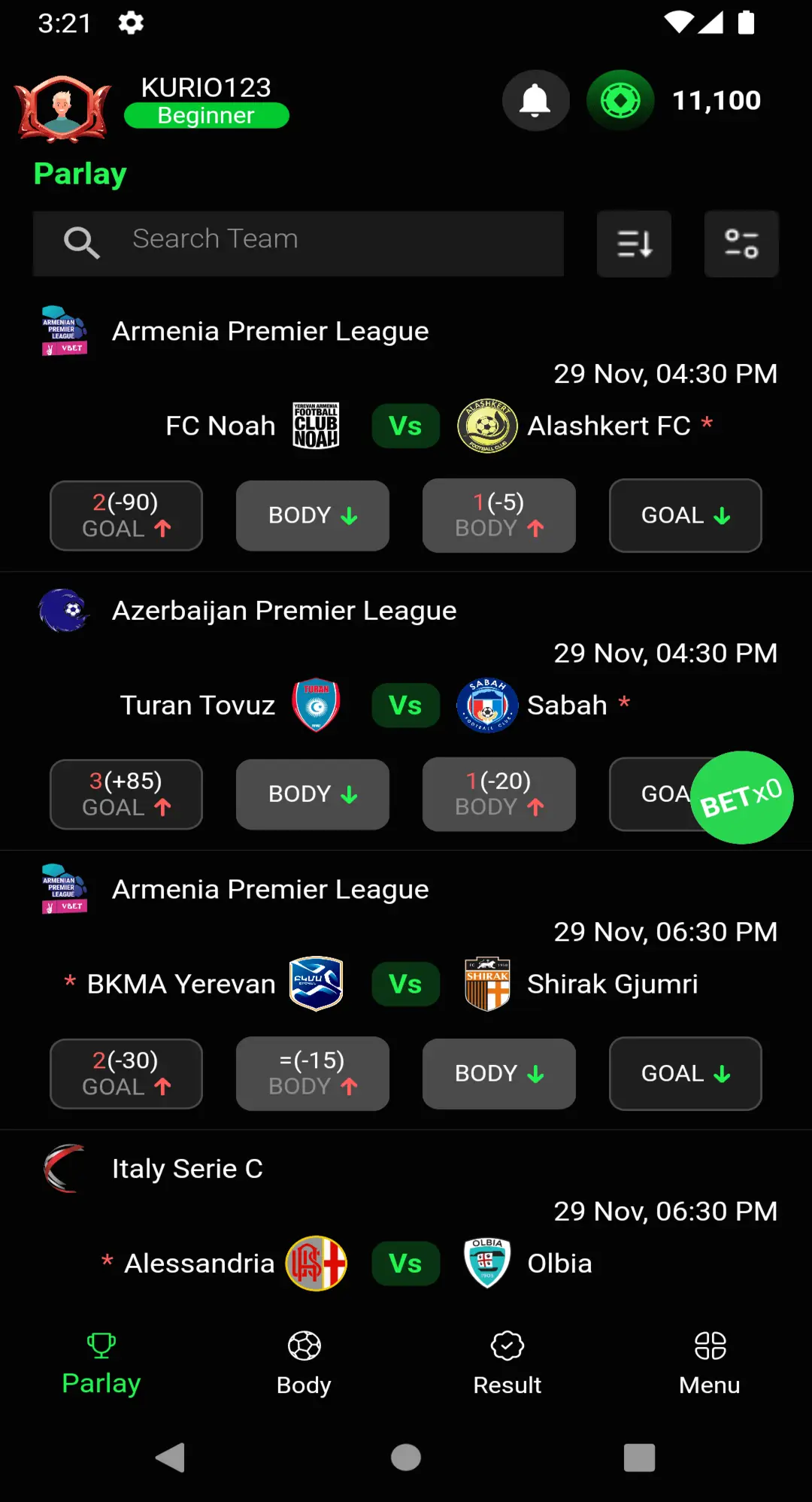 Betting Application for football matches